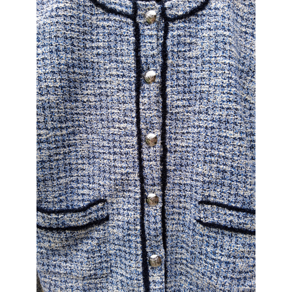 💕EUC TALBOTS Tweed Jacket, Blazer, SZ.10 Navy Blue White Silver - Picture 2 of 12